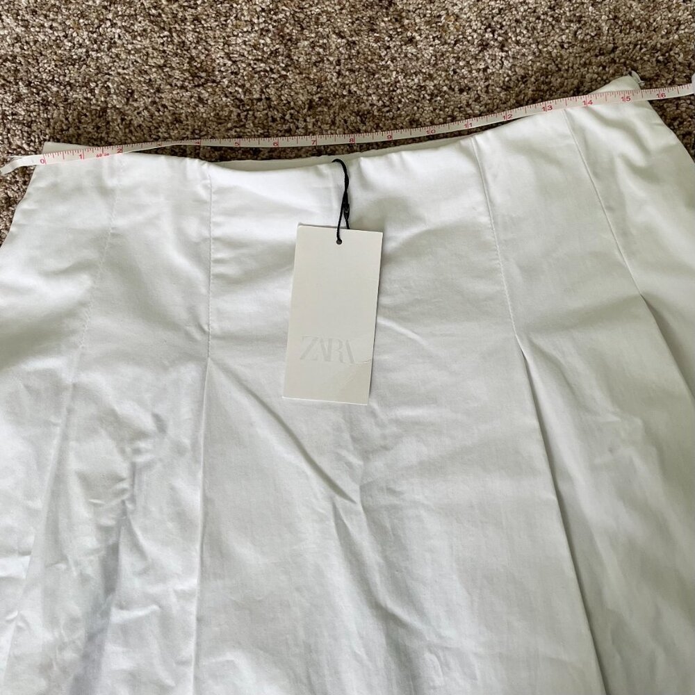 Zara White Pleated Midi Skirt - Size Large - Organic Cotton - Minimalist Chic - Picture 10 of 11